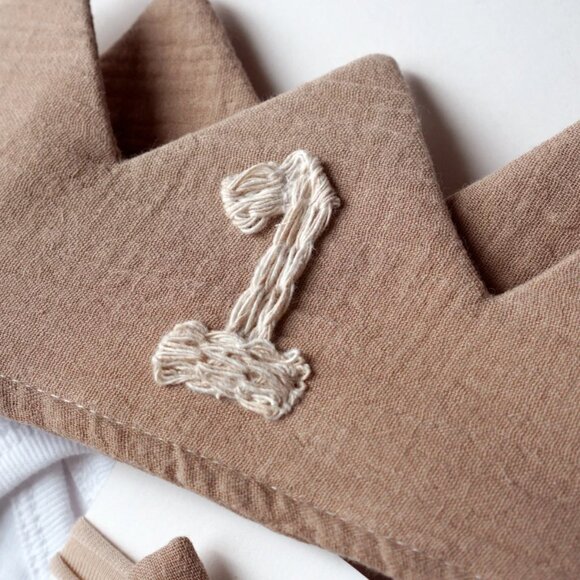 Handmade Fabric first Birthday party CROWN hat (Color dark TAN) for baby - Picture 4 of 7